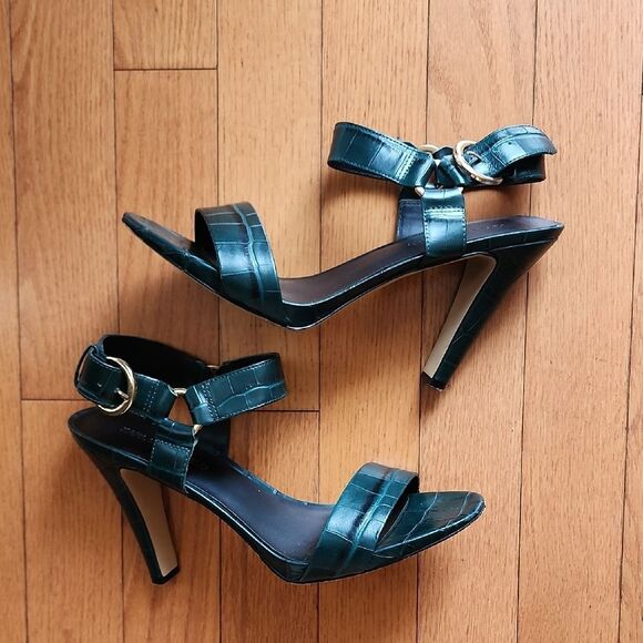 Karl Lagerfeld Teal Croc-Embossed Heels - Women's Size 8.5 - Picture 1 of 6